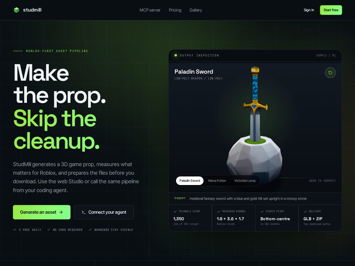 Landing-page snapshot of studmill.com