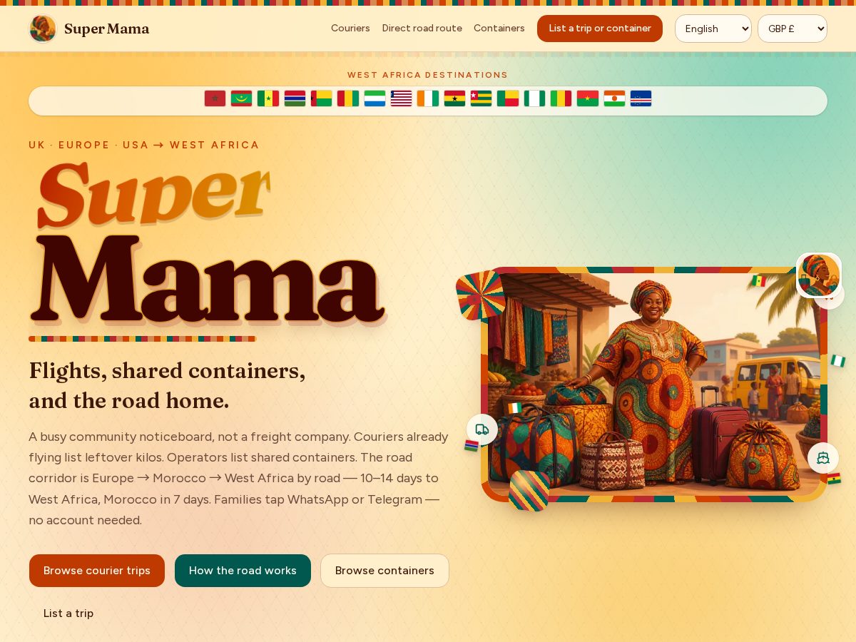Landing-page snapshot of supermama.africa