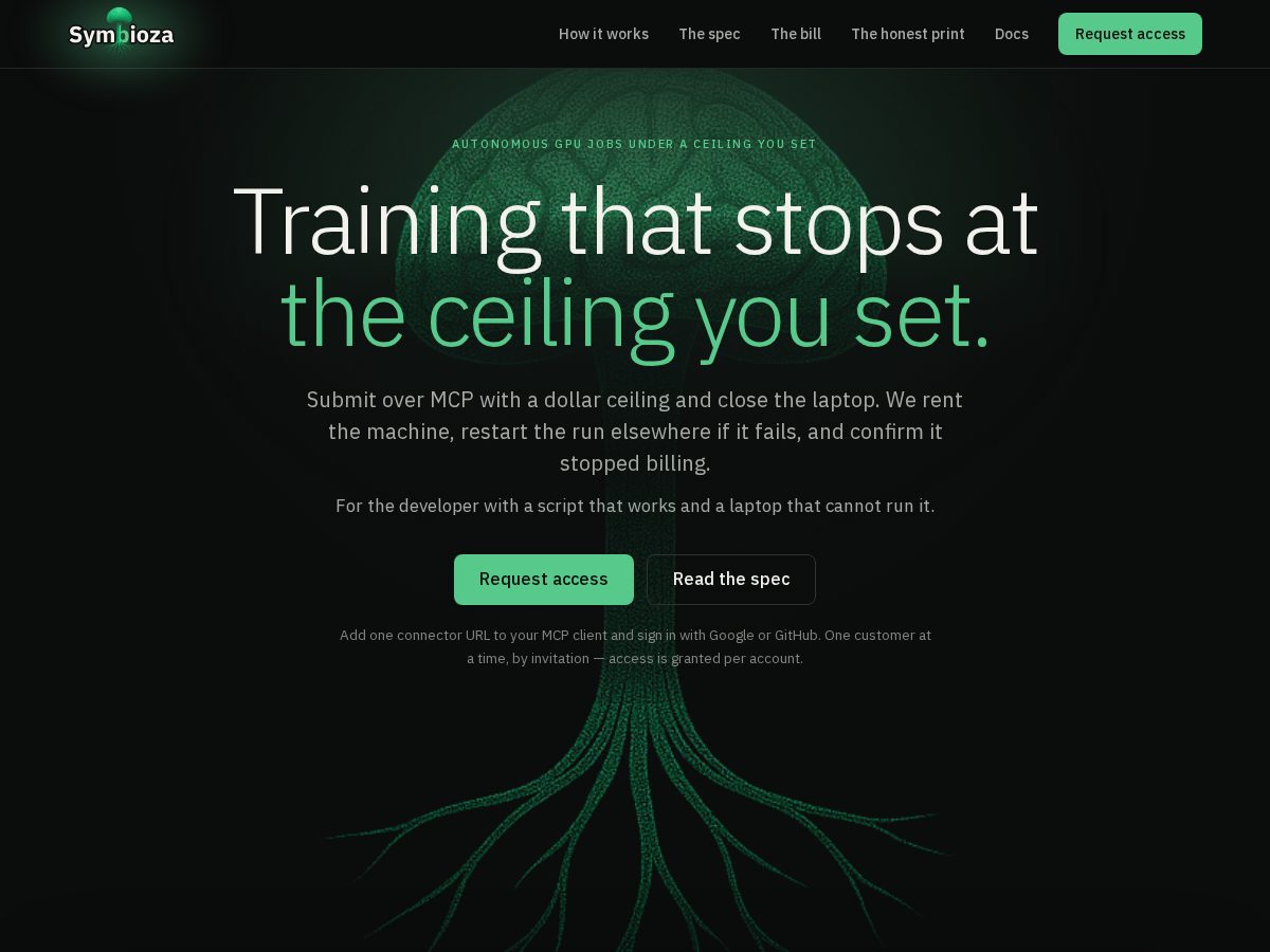 Landing-page snapshot of symbioza.dev
