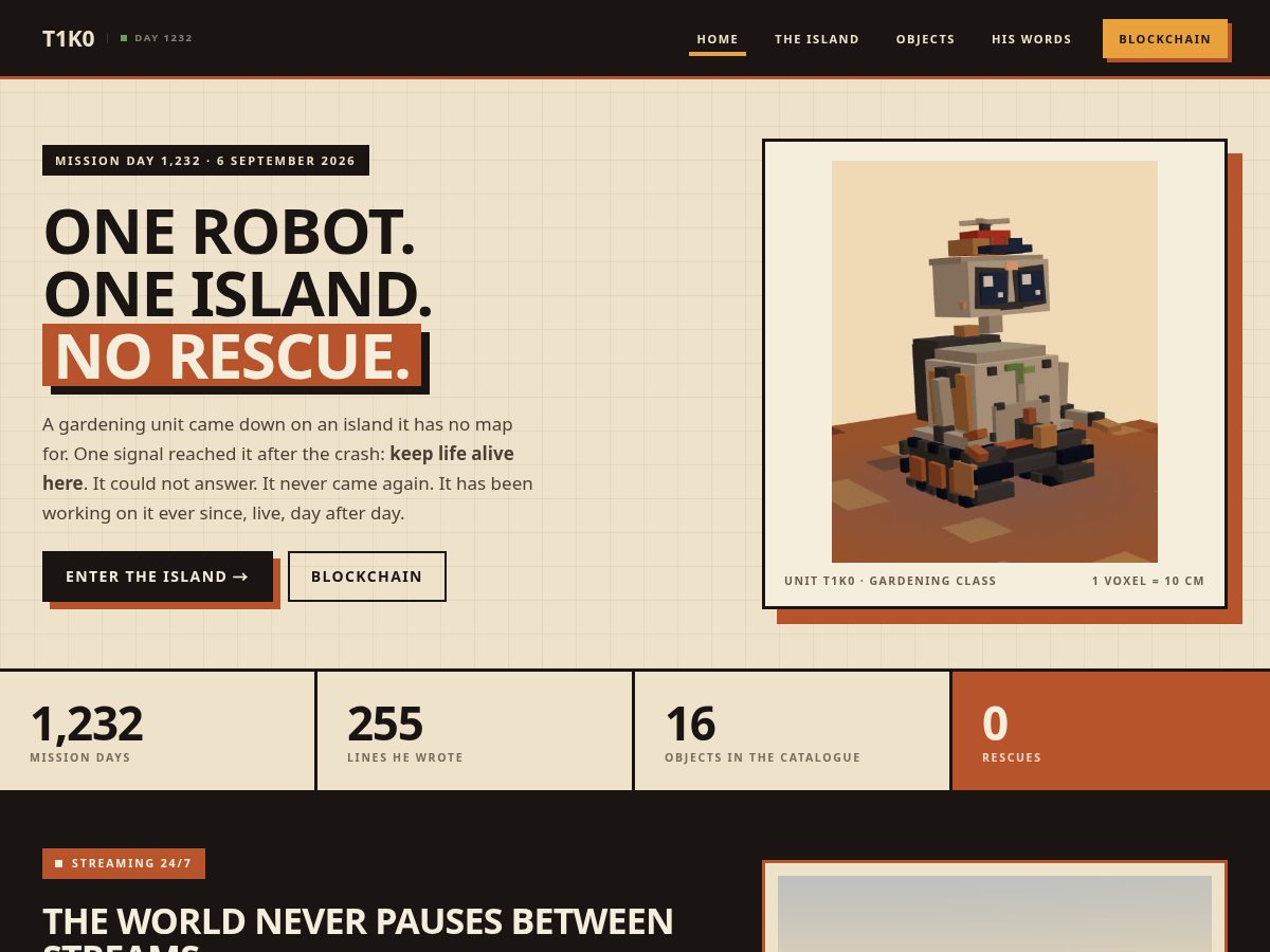 Landing-page snapshot of t1k0.com