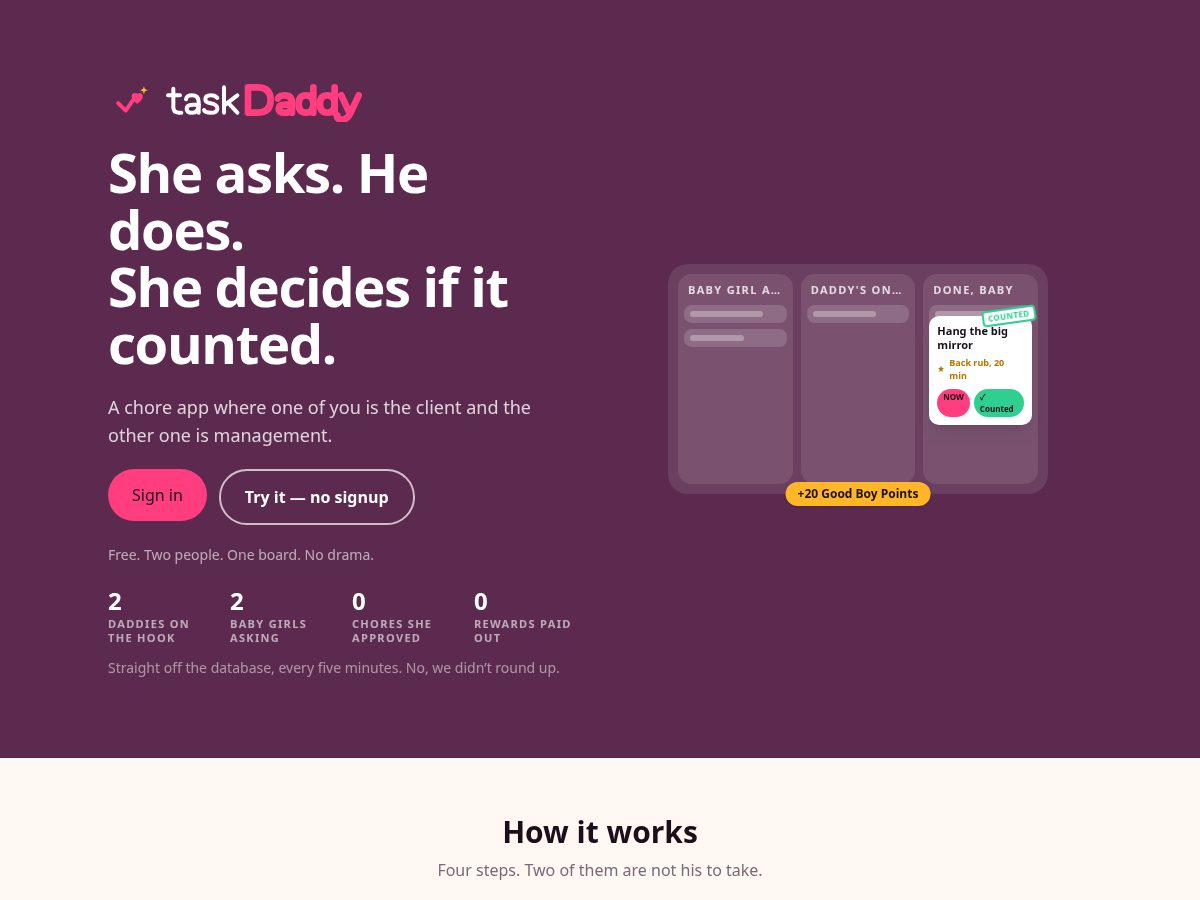 Landing-page snapshot of taskdaddy.app
