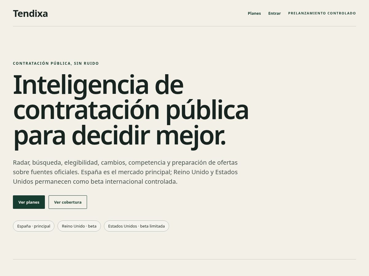Landing-page snapshot of tendixa.com