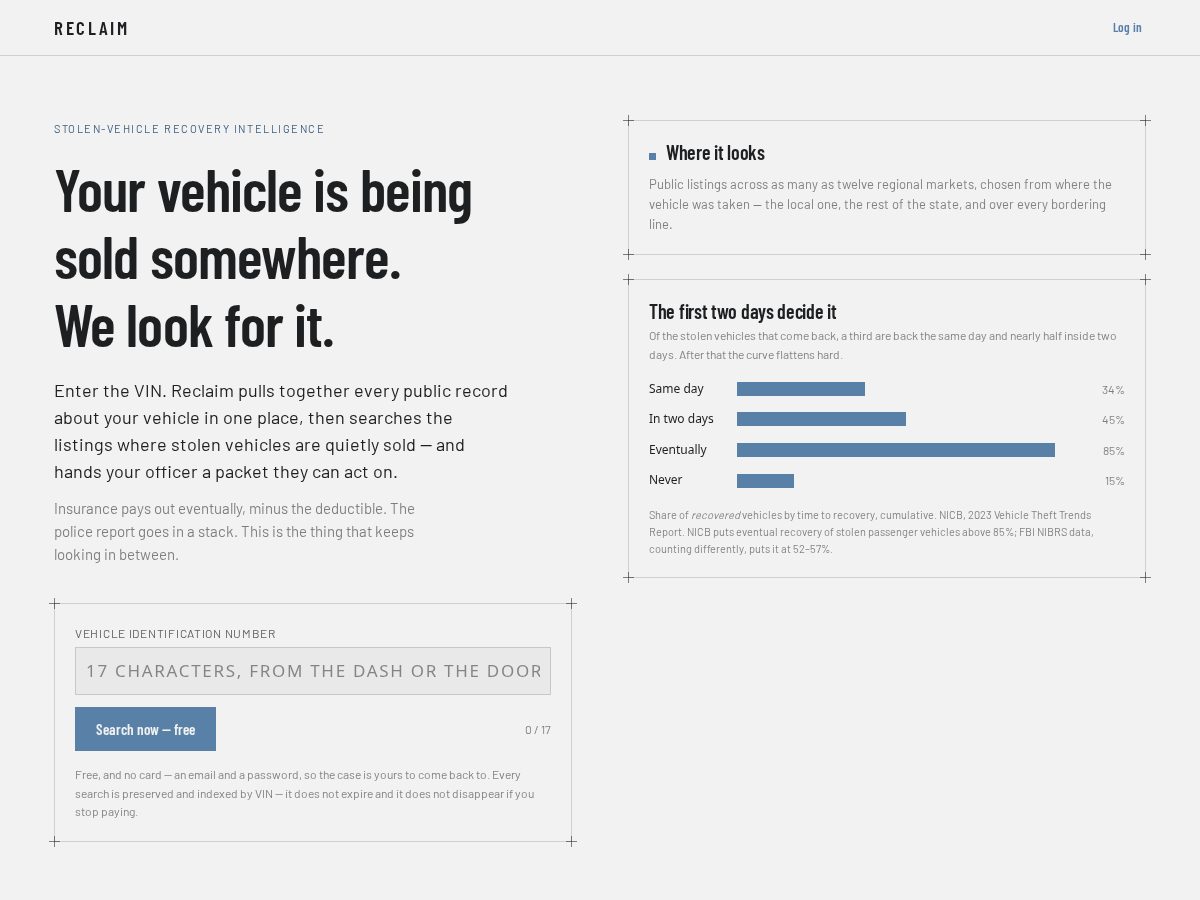 Landing-page snapshot of theft.watch