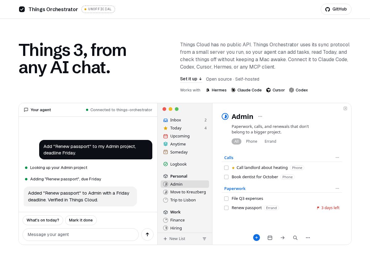Landing-page snapshot of thingsorchestrator.dev