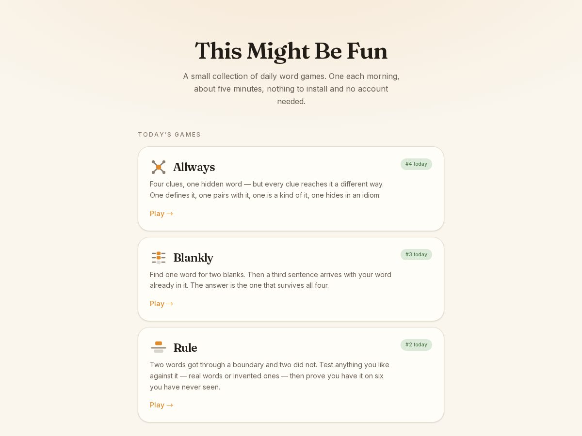 Landing-page snapshot of thismightbefun.com