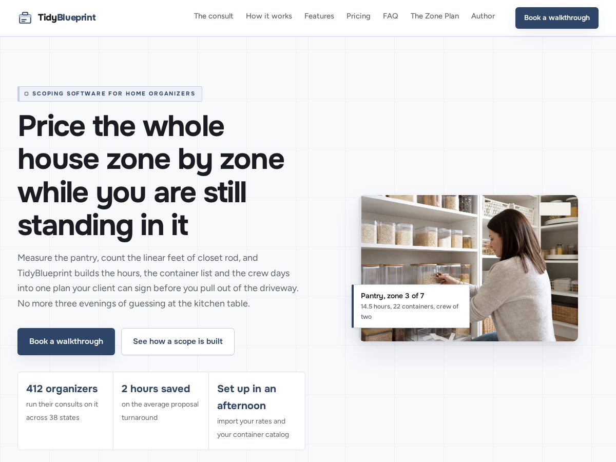 Landing-page snapshot of tidyblueprintapp.com