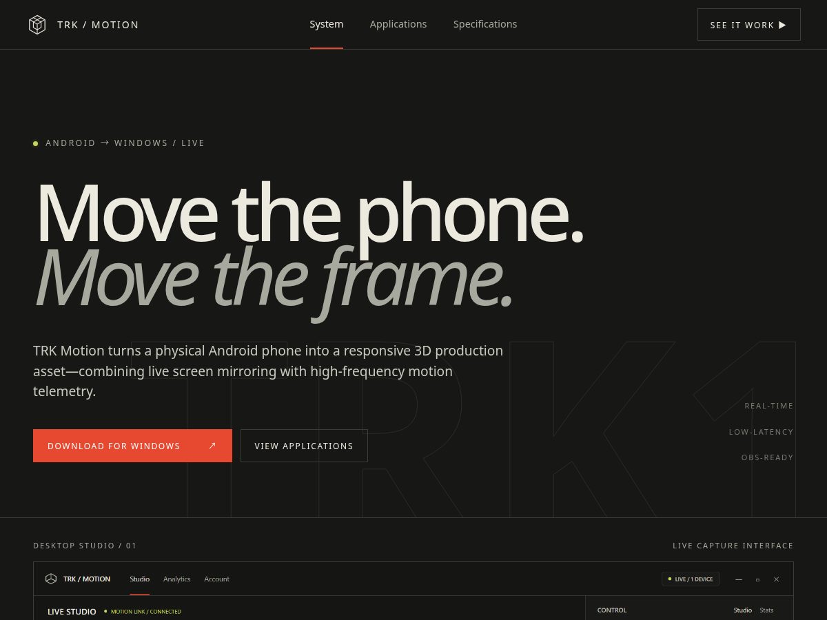 Landing-page snapshot of trkmotion.xyz