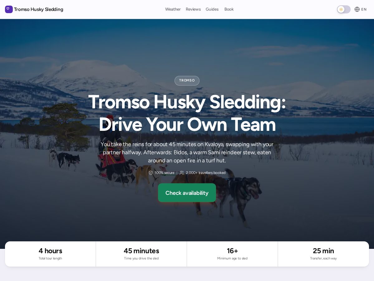 Landing-page snapshot of tromsohuskysledding.com