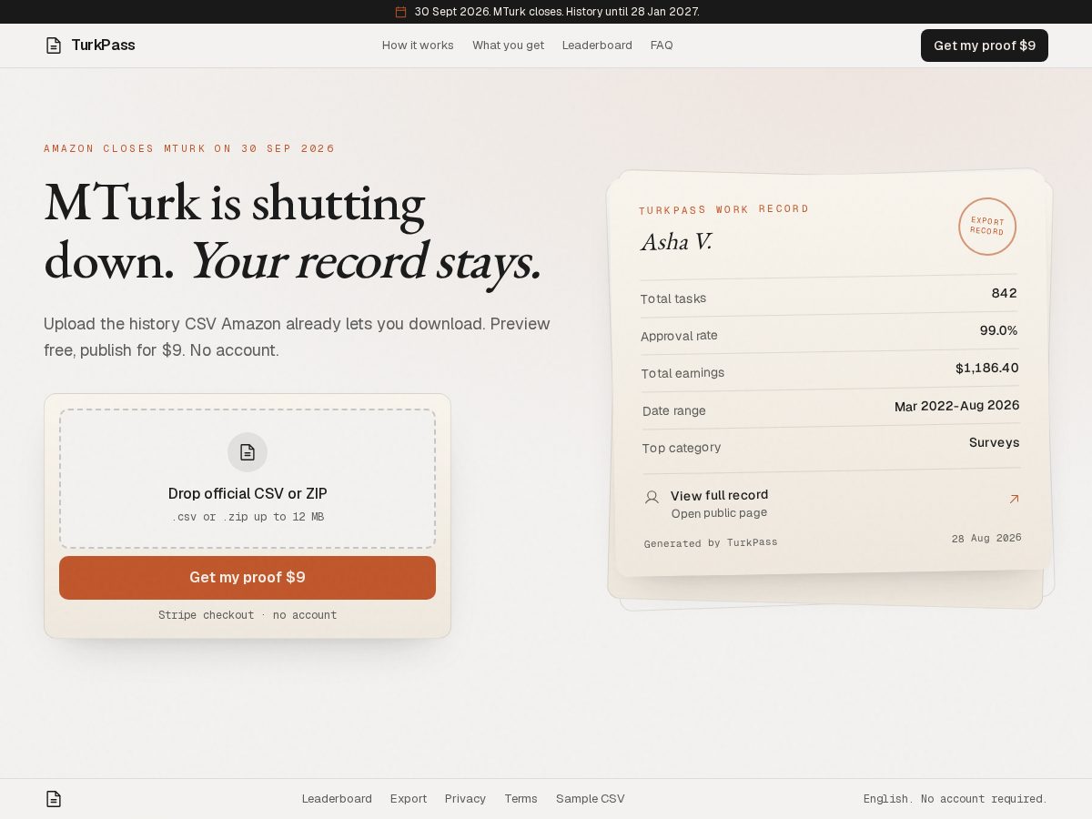 Landing-page snapshot of turkpass.app