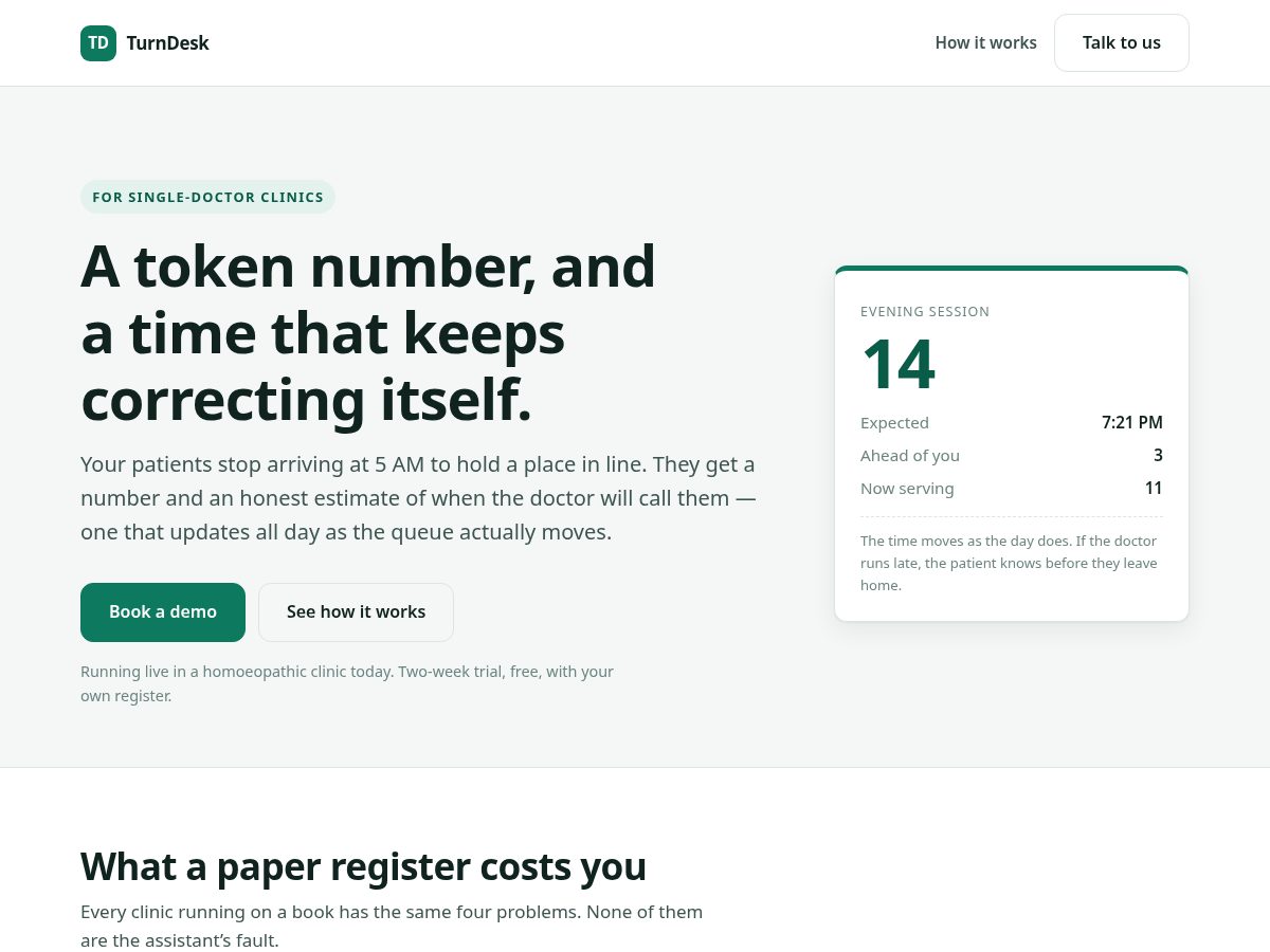 Landing-page snapshot of turndesk.live