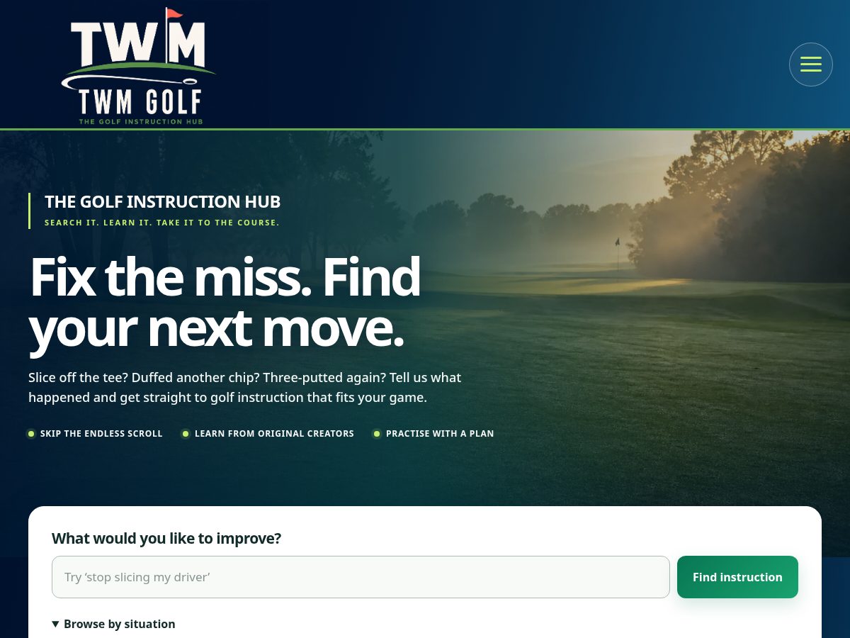 Landing-page snapshot of twmgolf.com