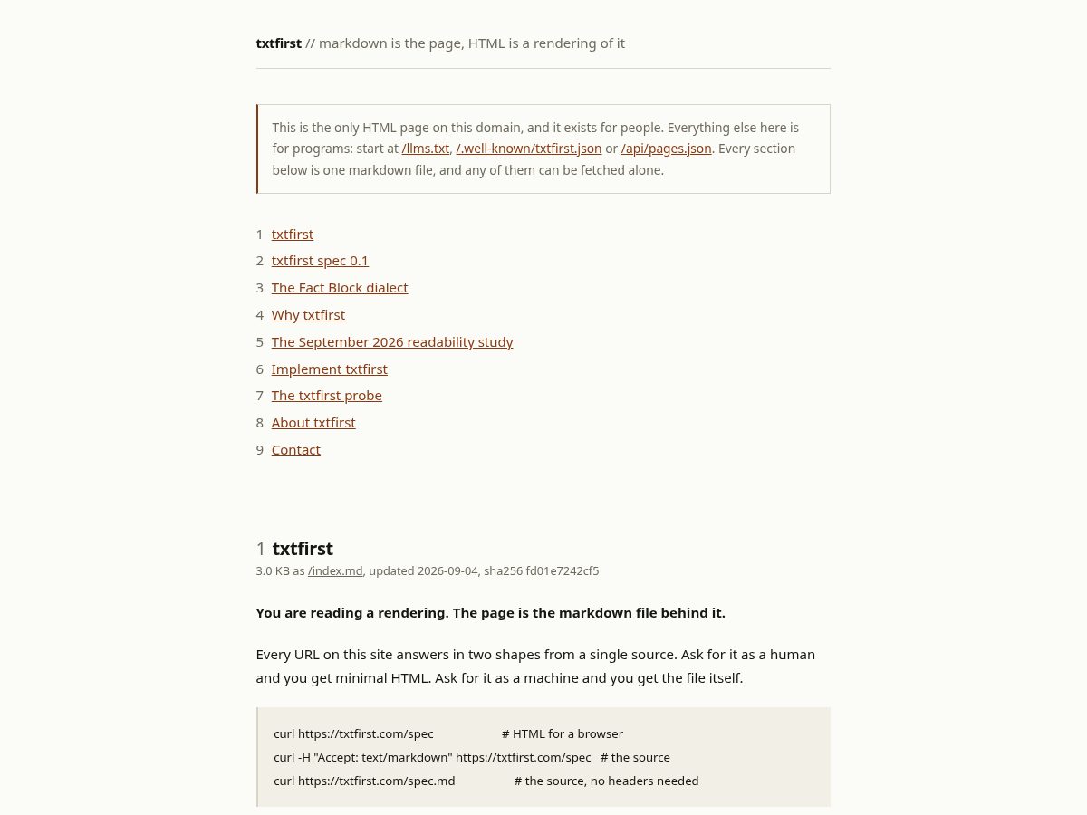 Landing-page snapshot of txtfirst.com