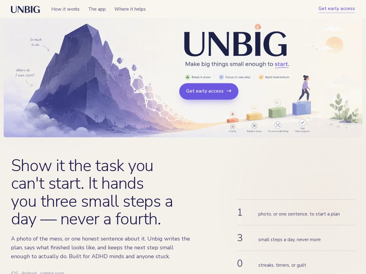 Landing-page snapshot of unbig.app