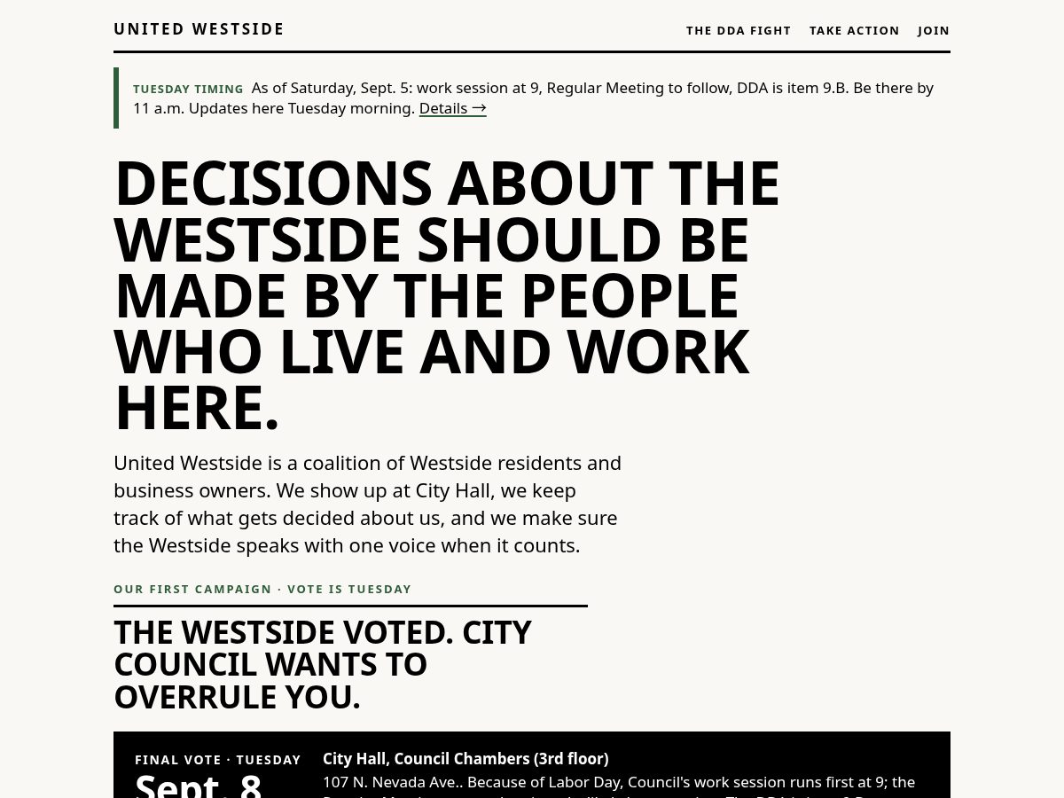 Landing-page snapshot of unitedwestside.org