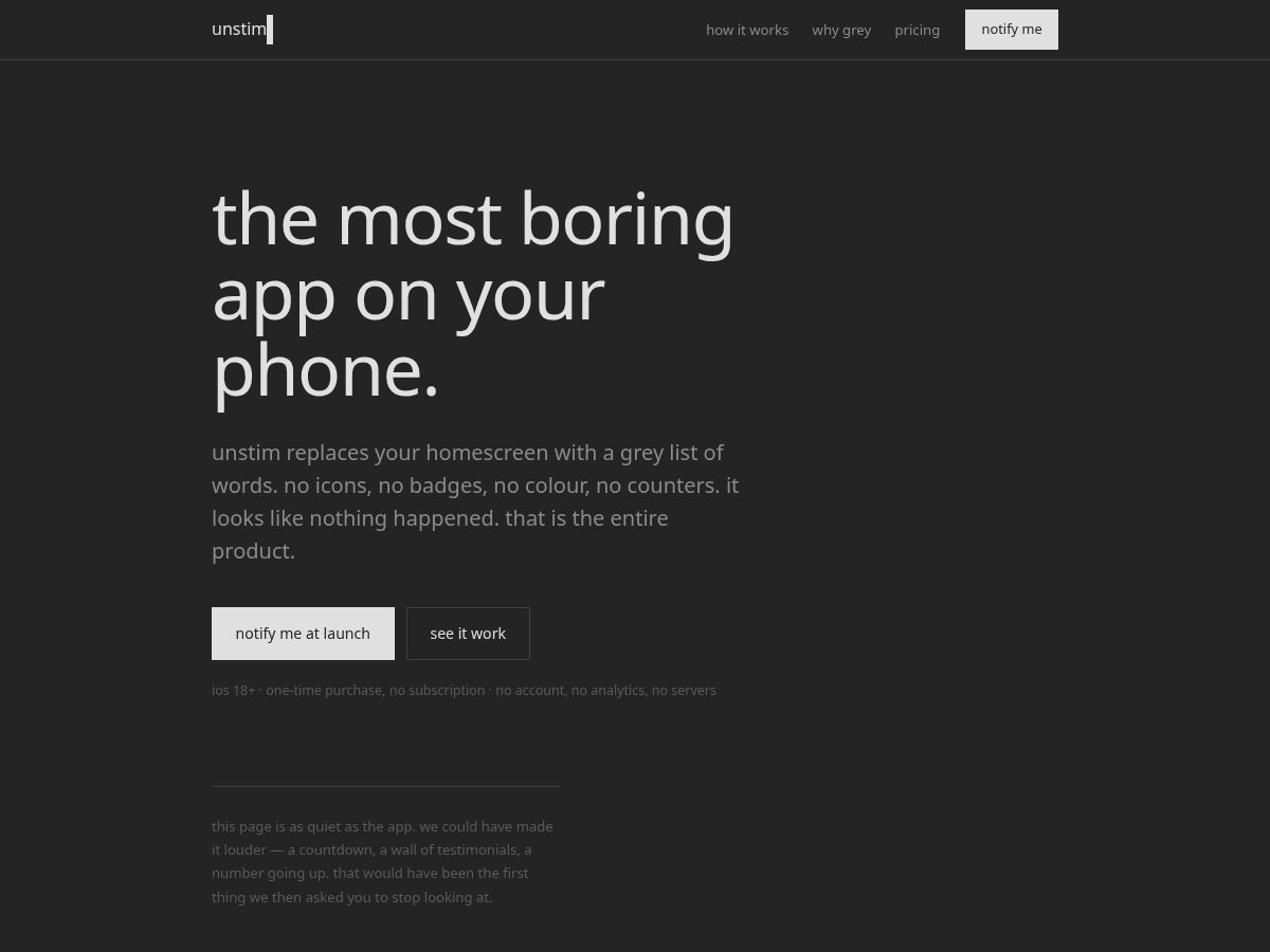 Landing-page snapshot of unstim.app