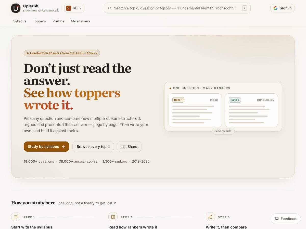 Landing-page snapshot of uprank.study