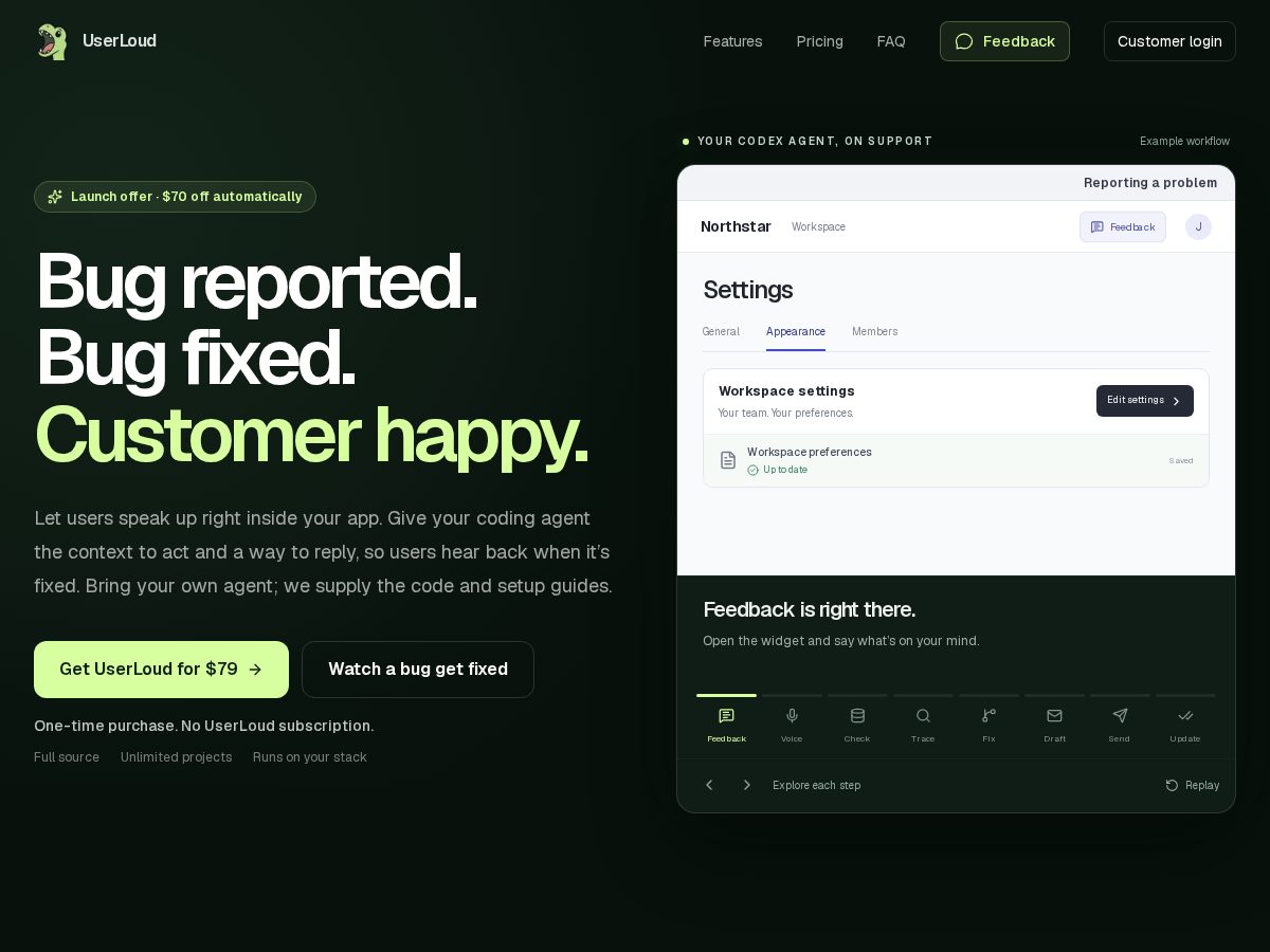 Landing-page snapshot of userloud.com