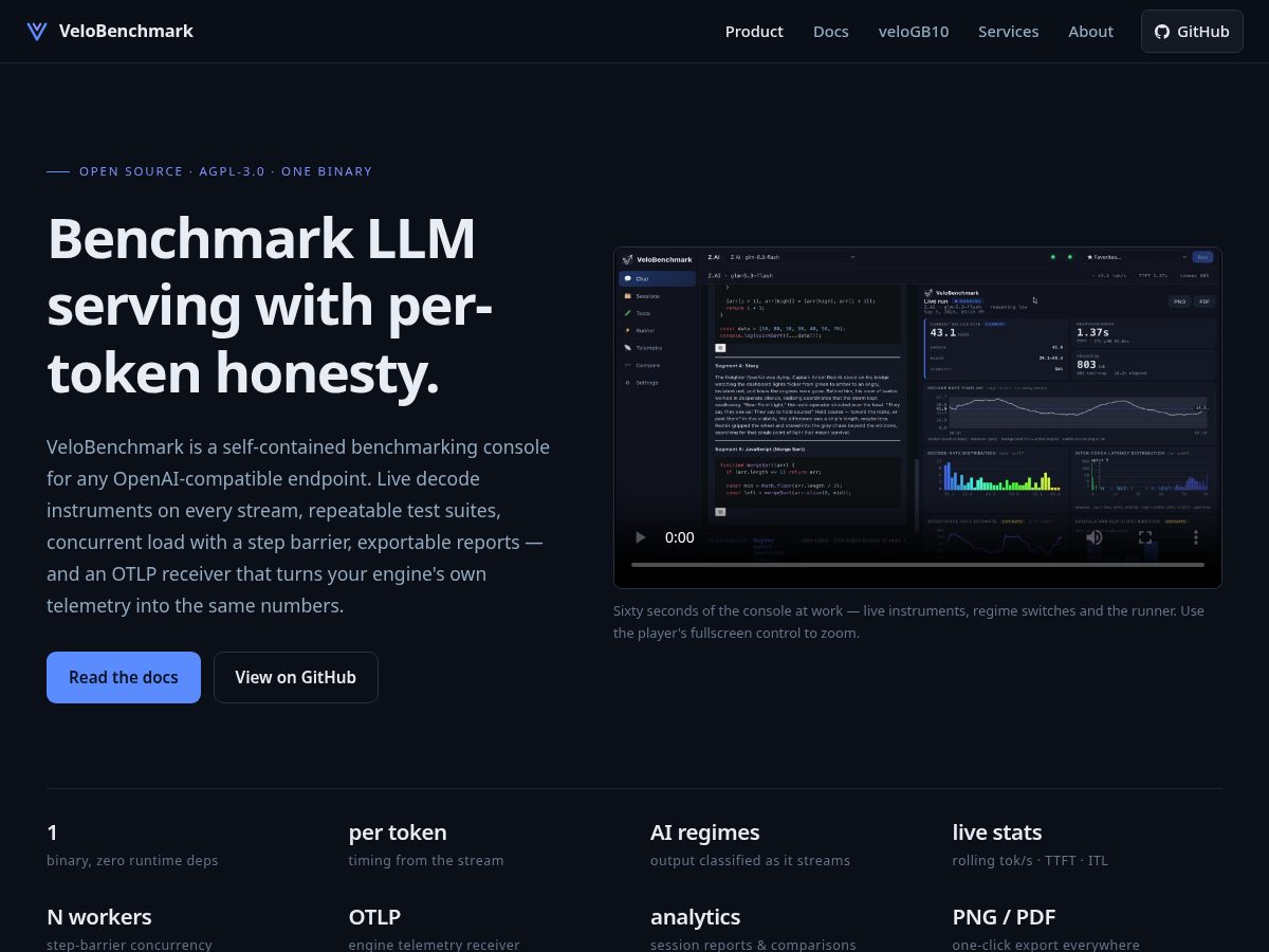 Landing-page snapshot of velobenchmark.com