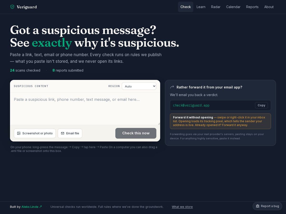 Landing-page snapshot of veriguard.app