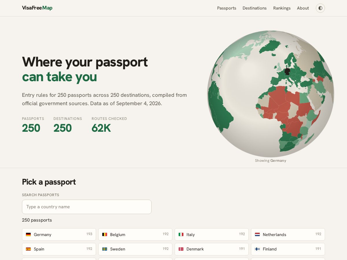 Landing-page snapshot of visafreemap.com