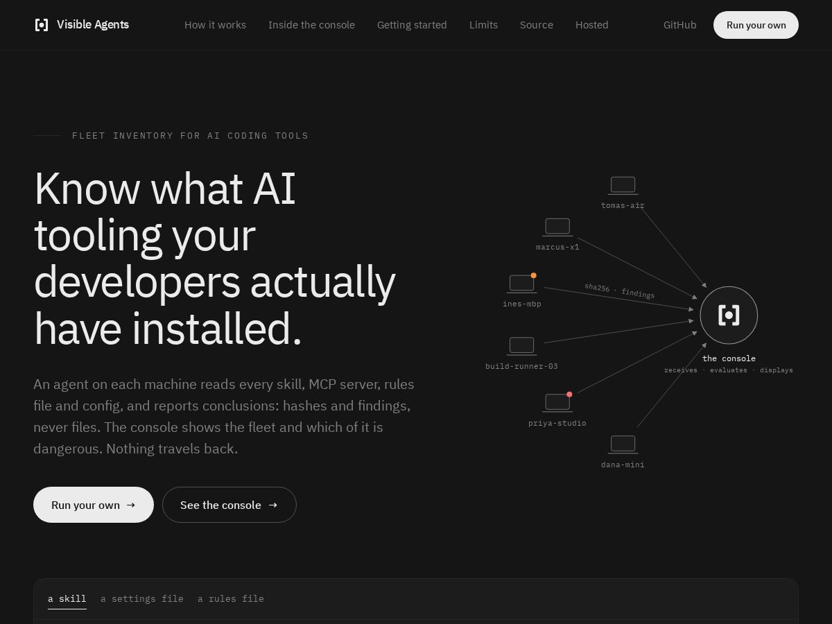 Landing-page snapshot of visibleagents.dev