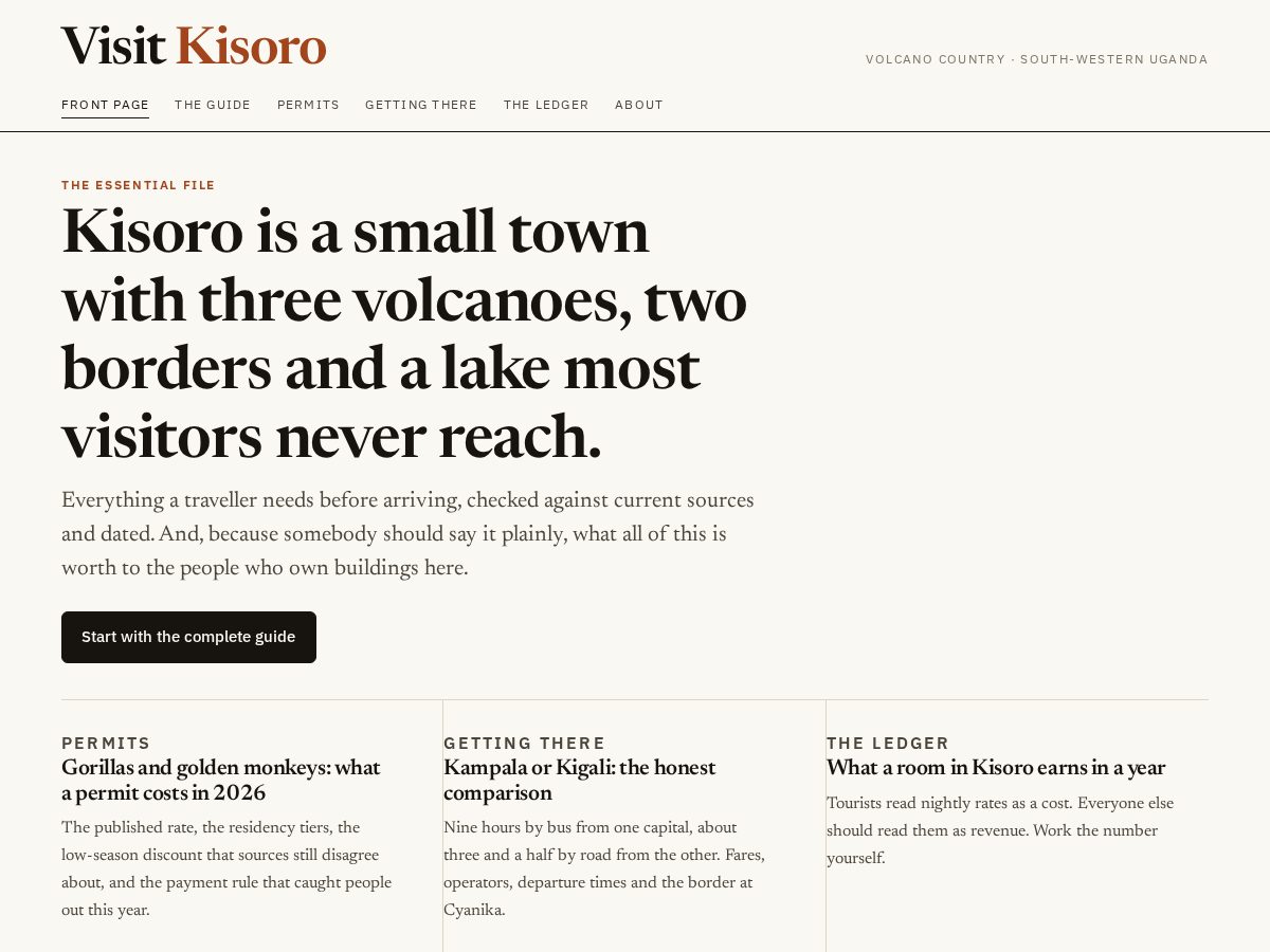 Landing-page snapshot of visitkisoro.com