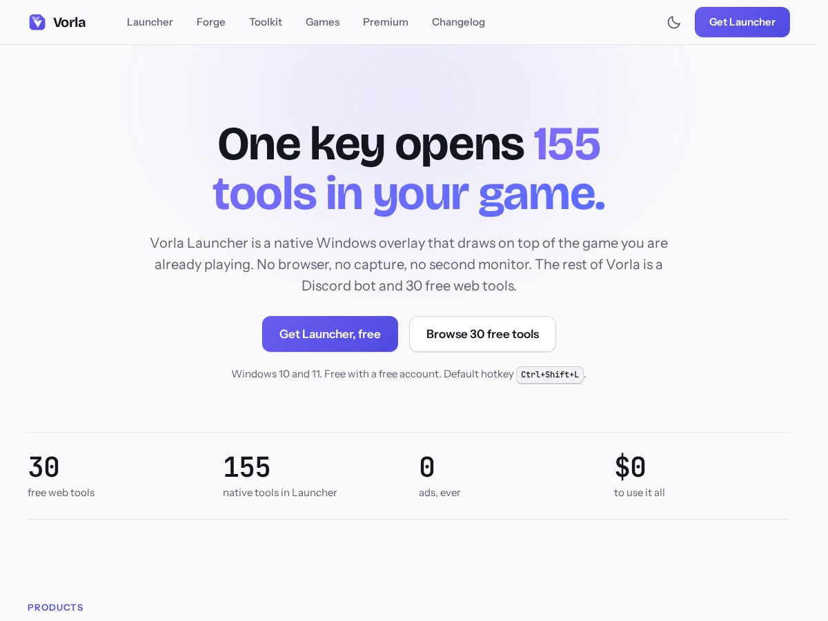 Landing-page snapshot of vorla.dev