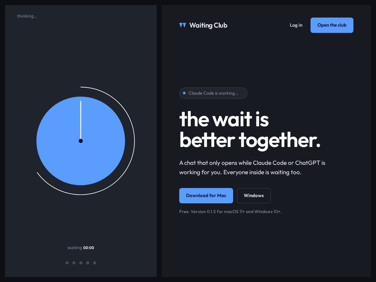 Landing-page snapshot of waiting.club
