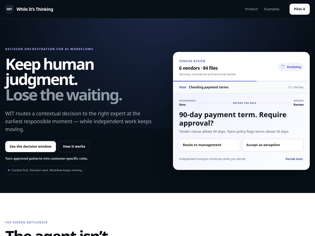 Landing-page snapshot of whileitsthinking.com