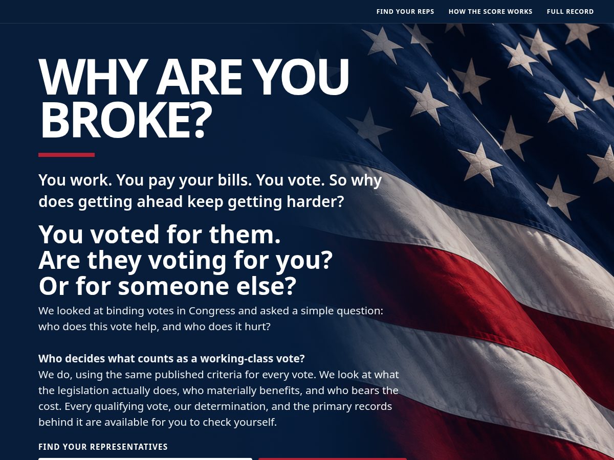Landing-page snapshot of whyareyoubroke.com