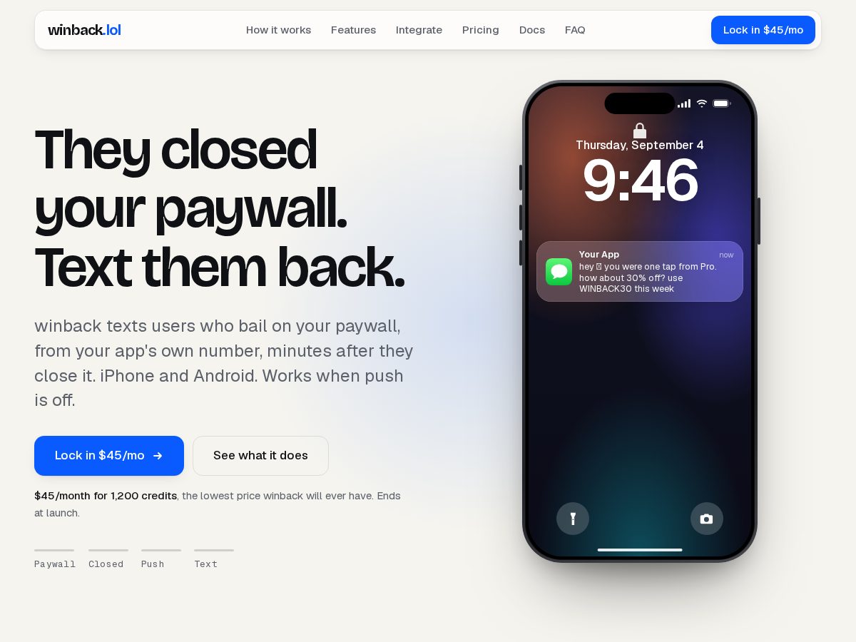 Landing-page snapshot of winback.lol