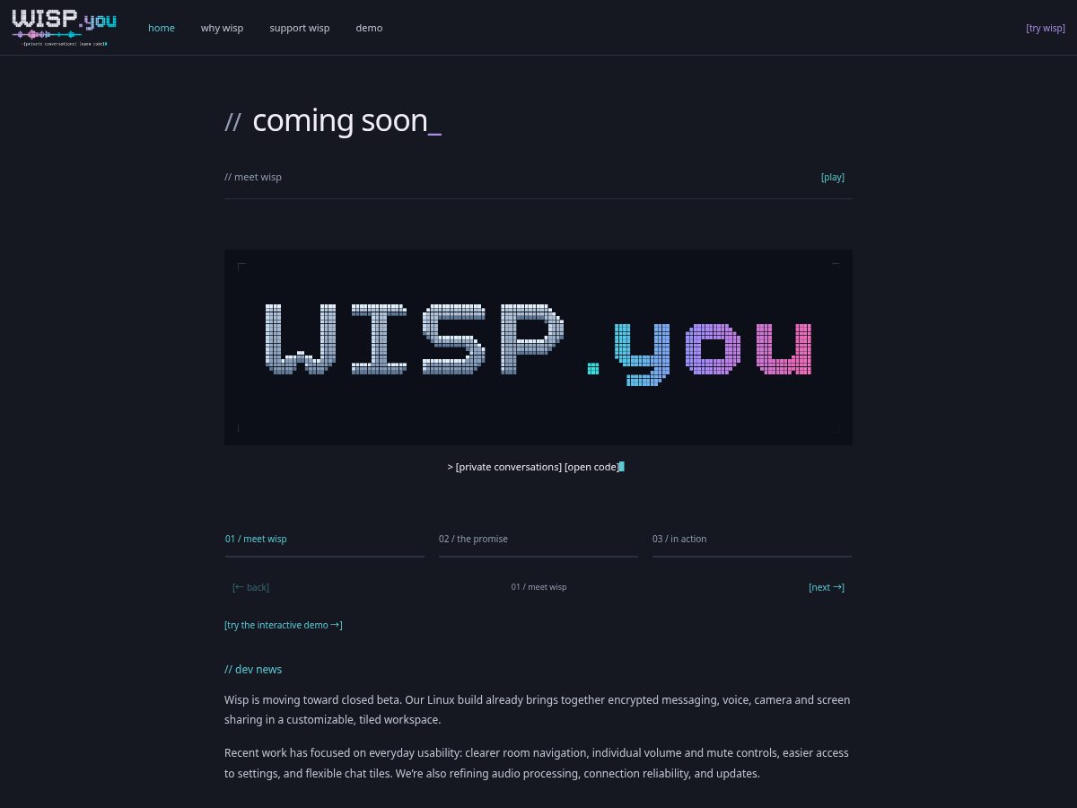 Landing-page snapshot of wisp.you