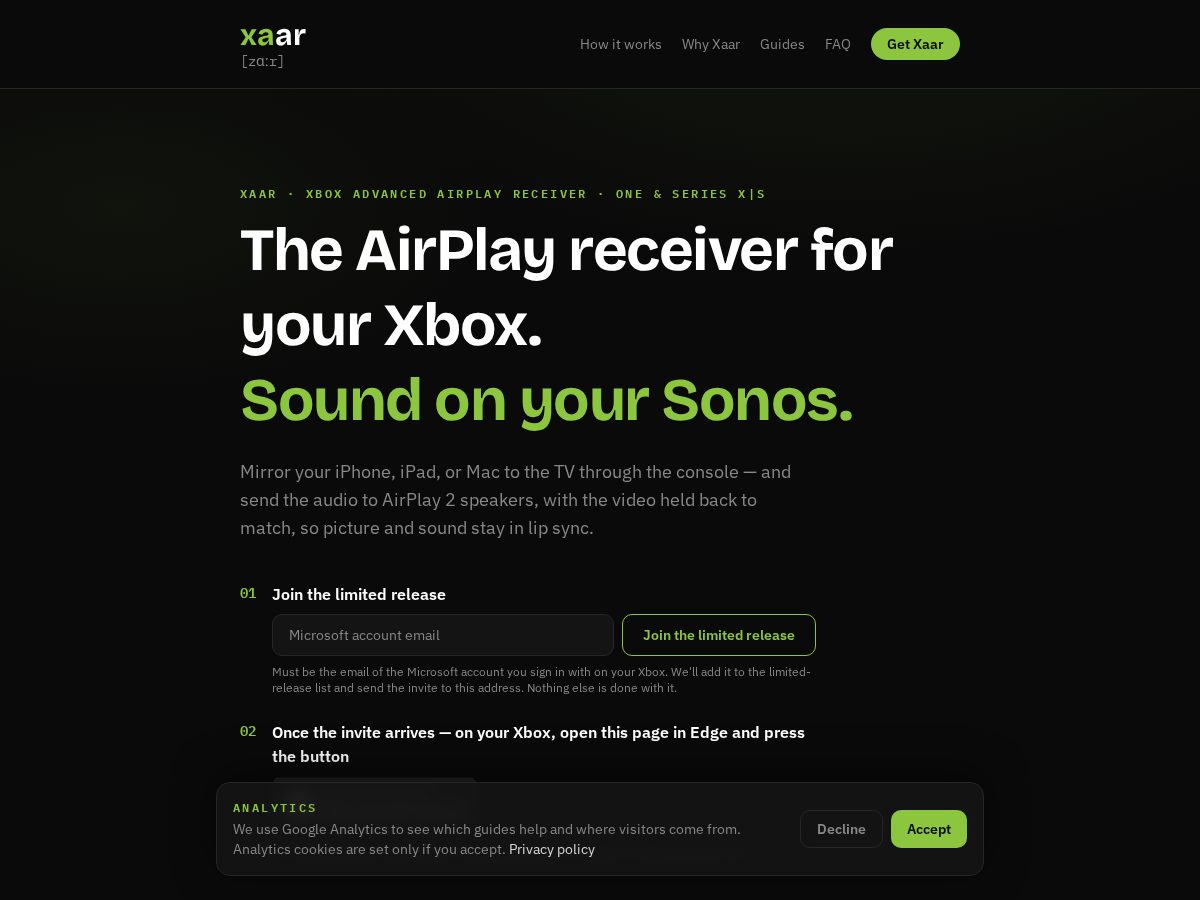 Landing-page snapshot of xaar.app