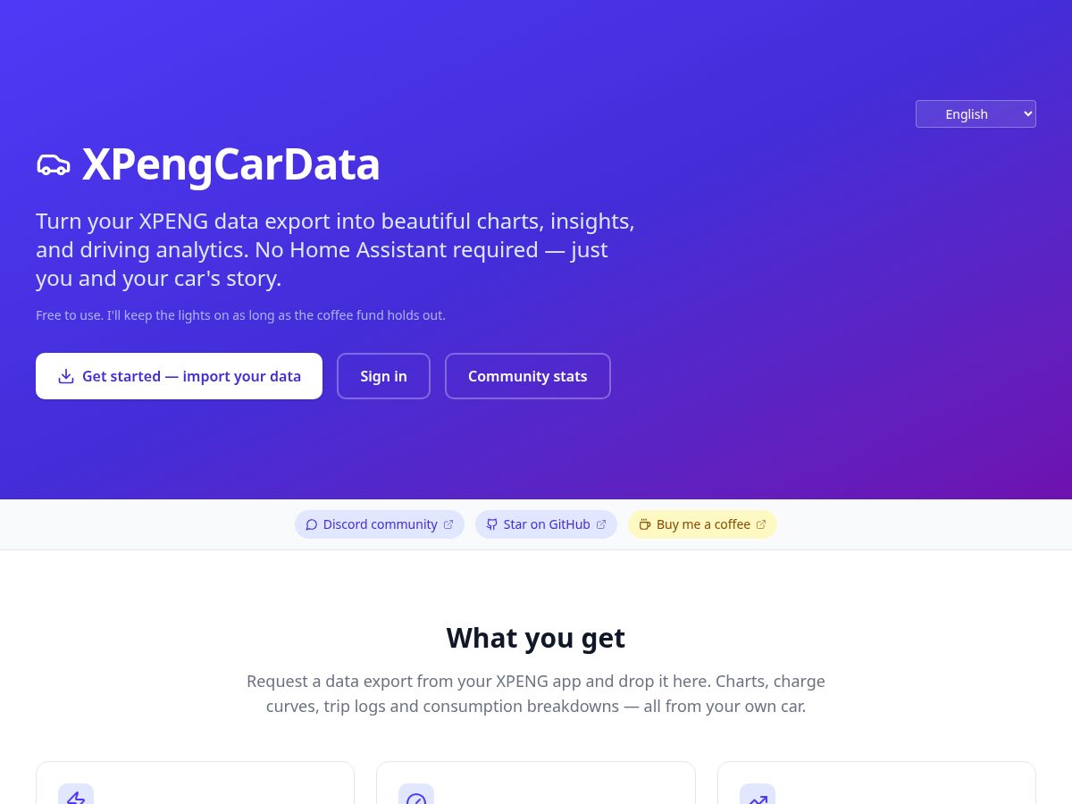 Landing-page snapshot of xpengcardata.com