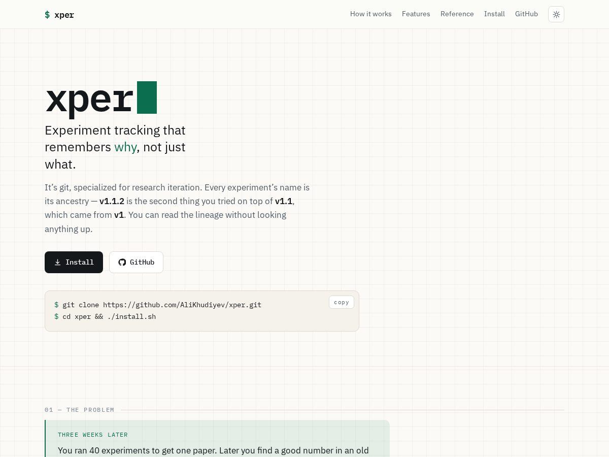 Landing-page snapshot of xper.dev