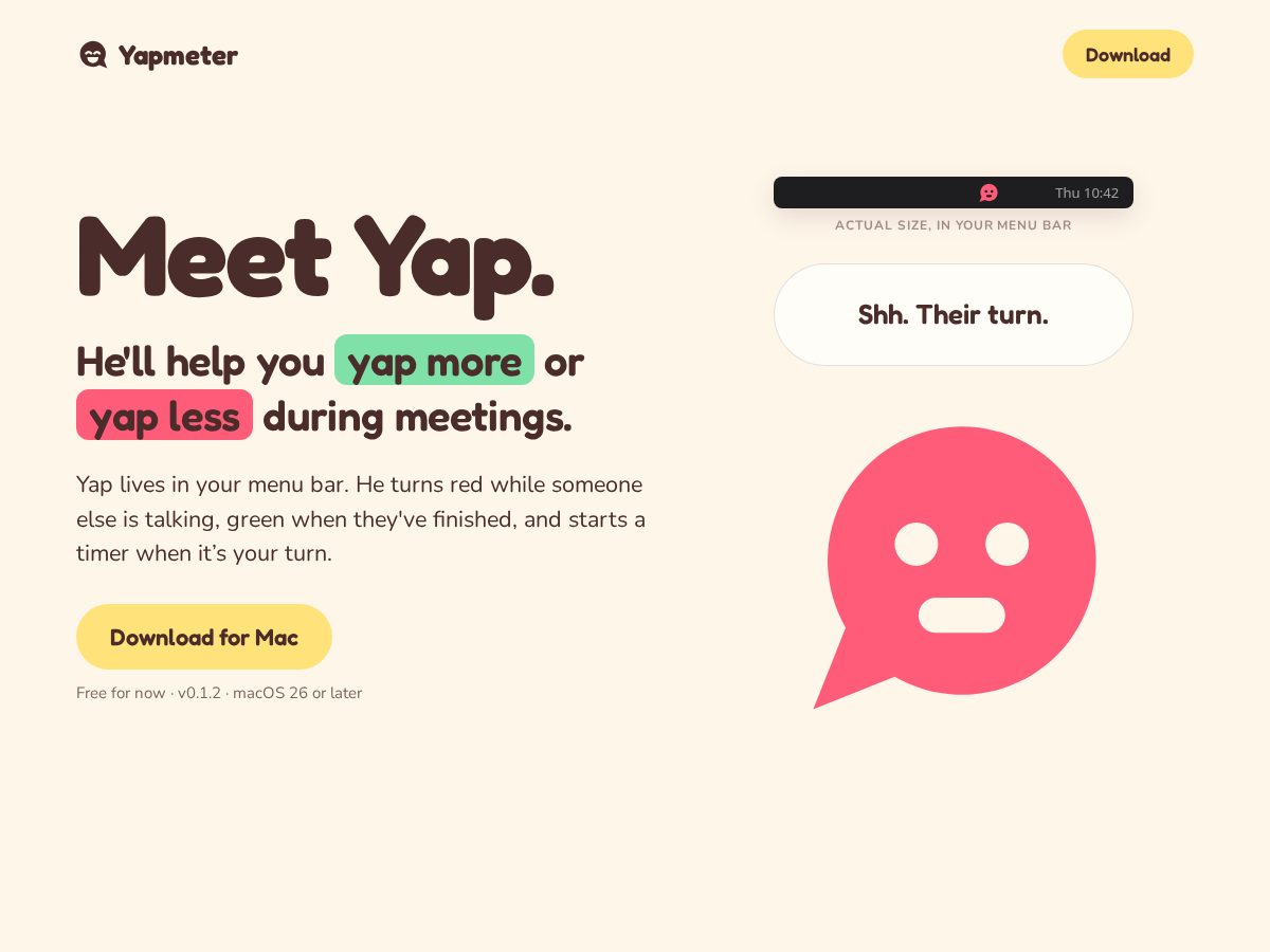 Landing-page snapshot of yapmeter.com