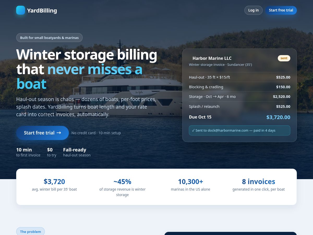 Landing-page snapshot of yardbilling.com