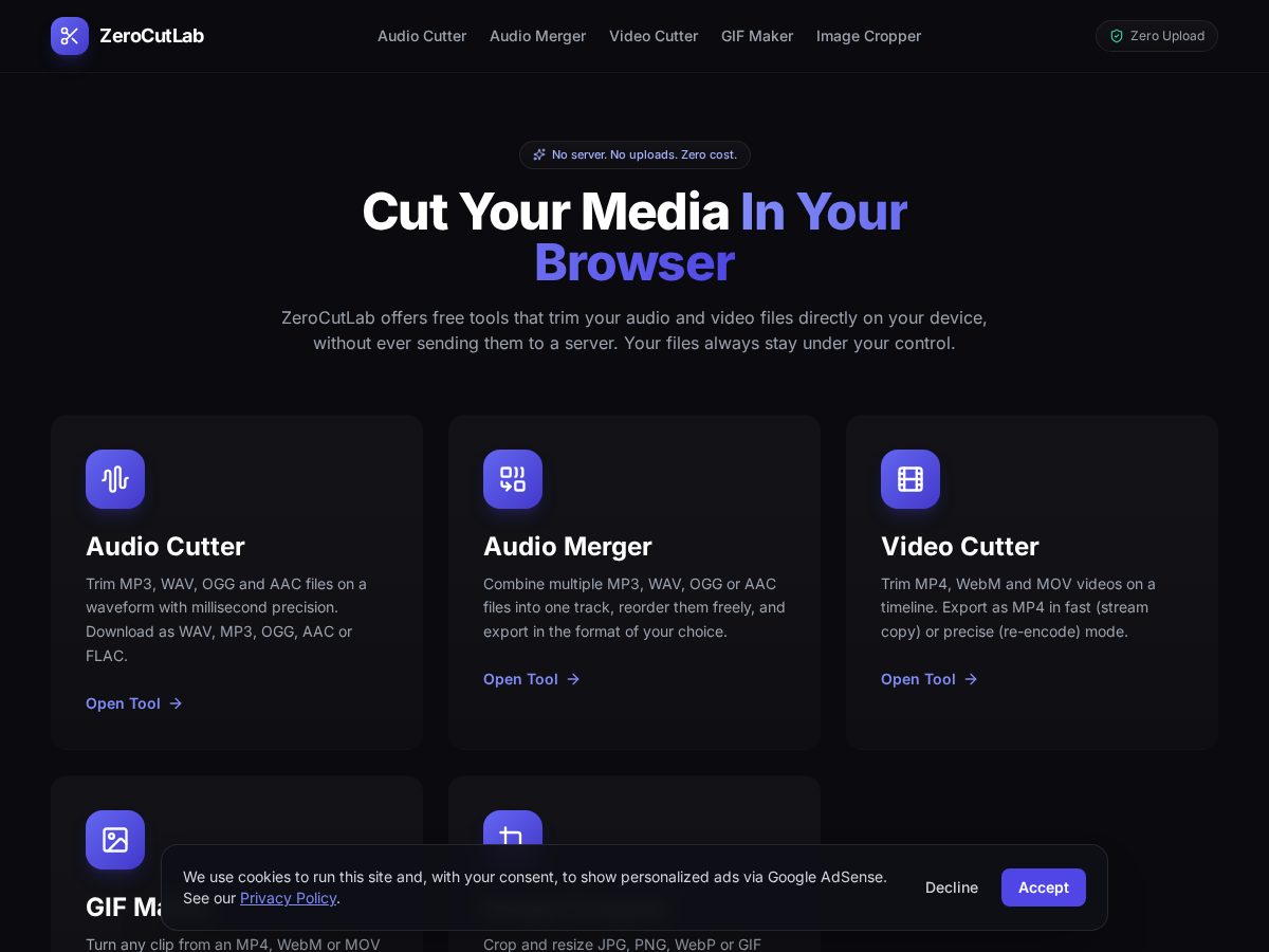 Landing-page snapshot of zerocutlab.com