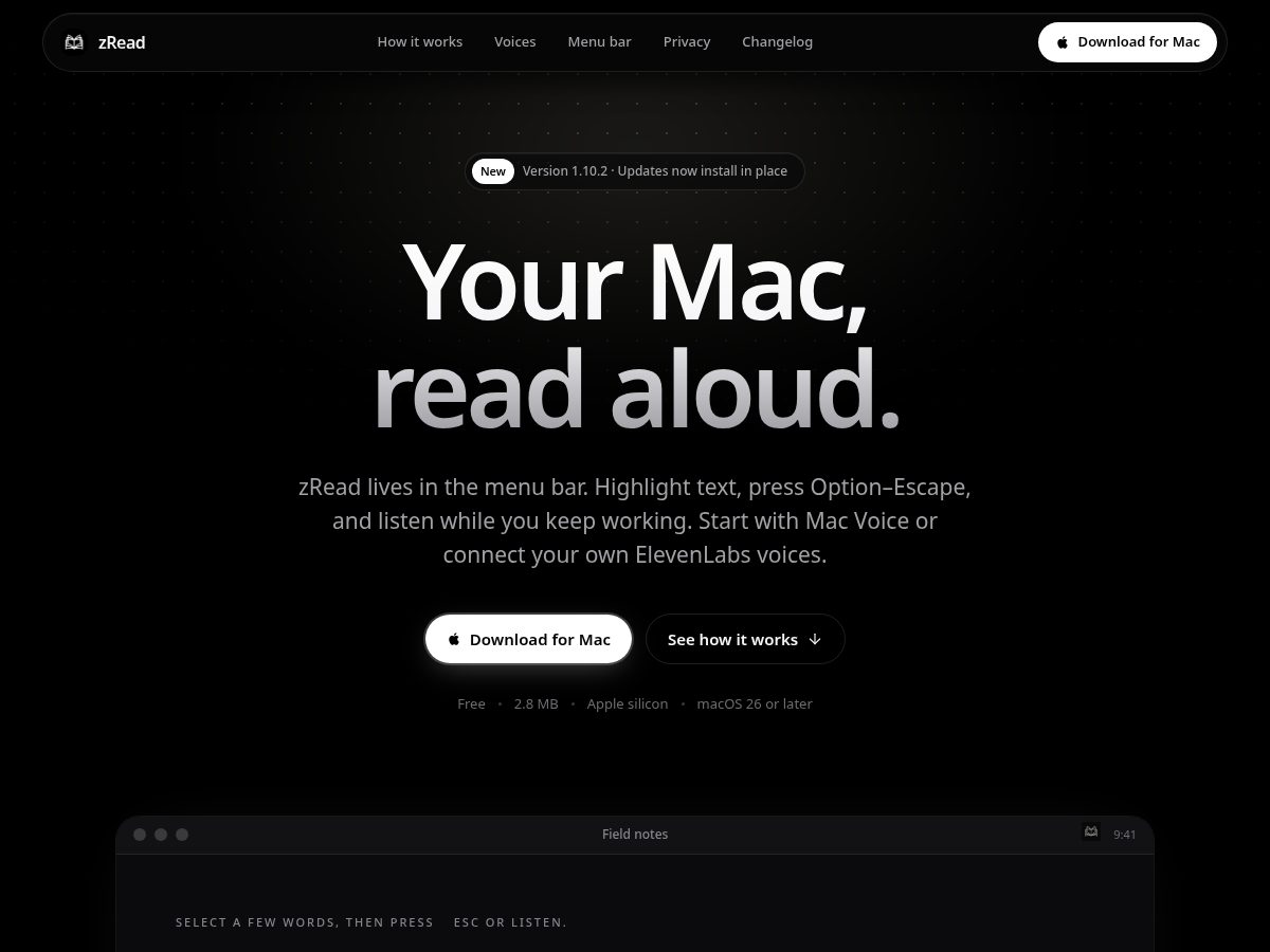 Landing-page snapshot of zread.dev
