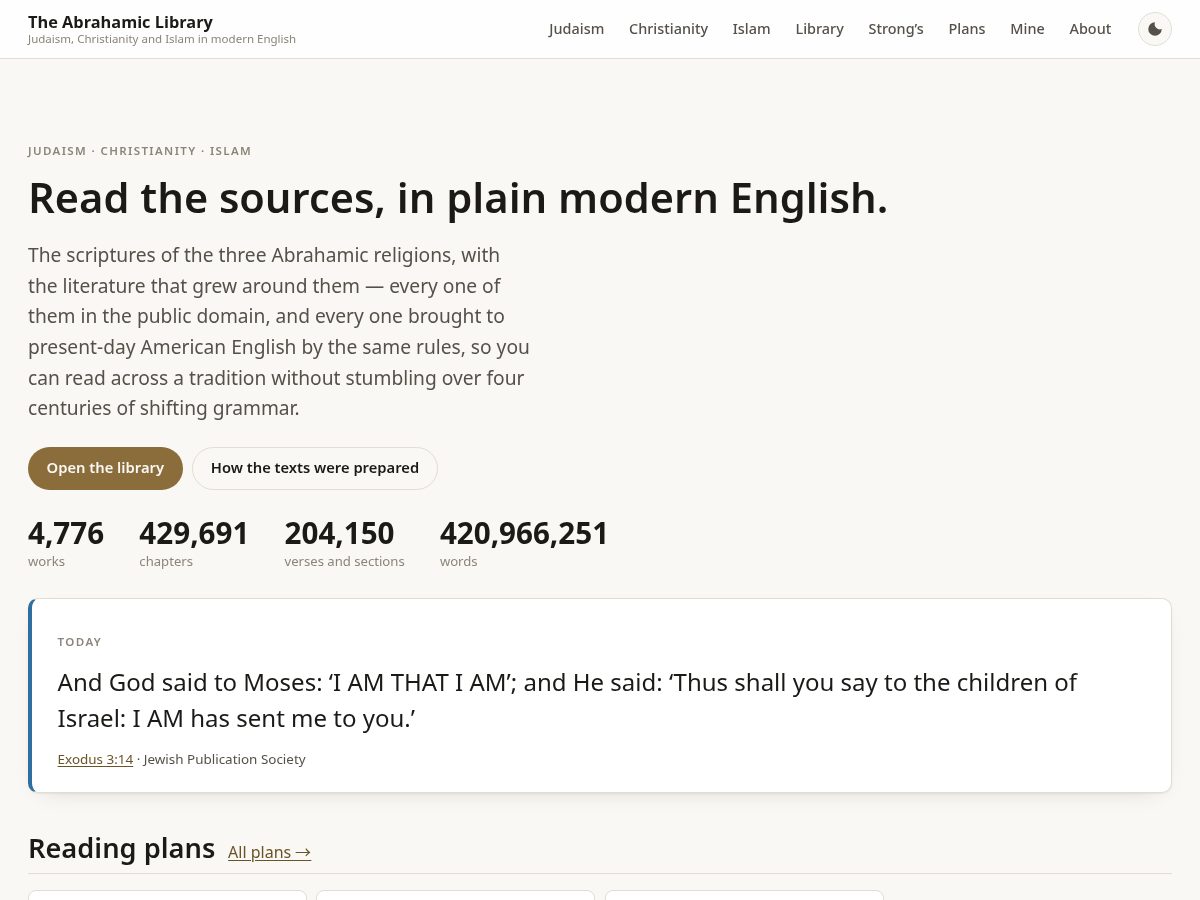 Landing-page snapshot of abrahamiclibrary.com