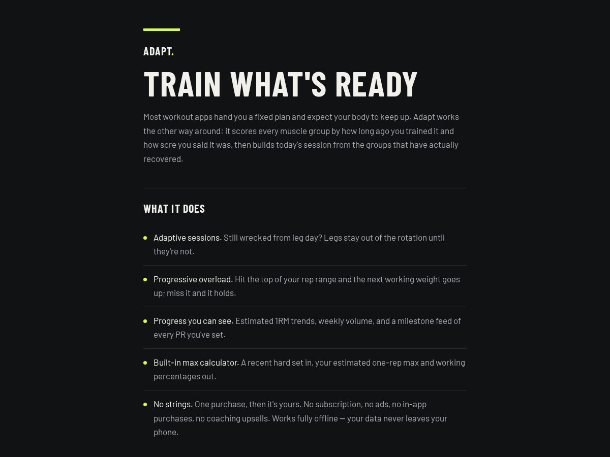 Landing-page snapshot of adaptworkout.com