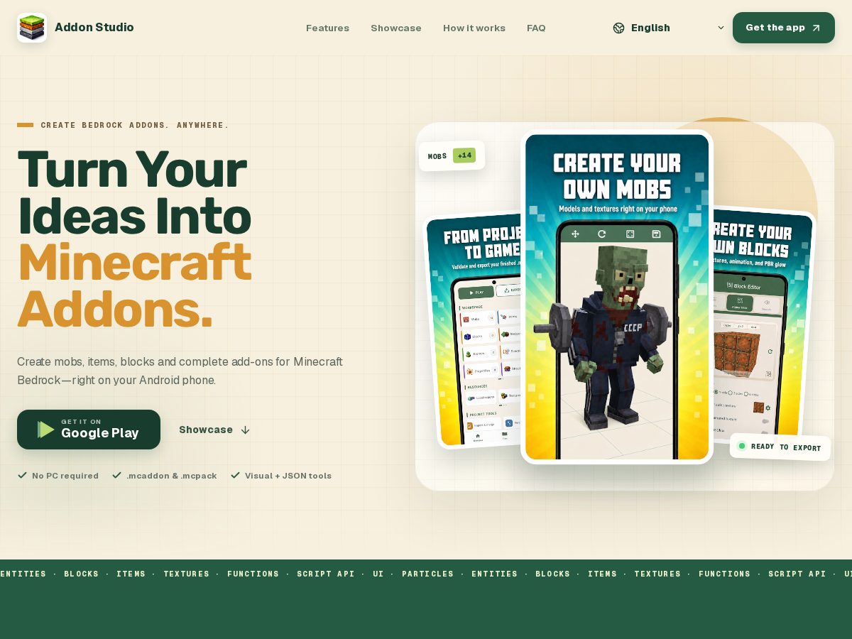 Landing-page snapshot of addonstudio.app