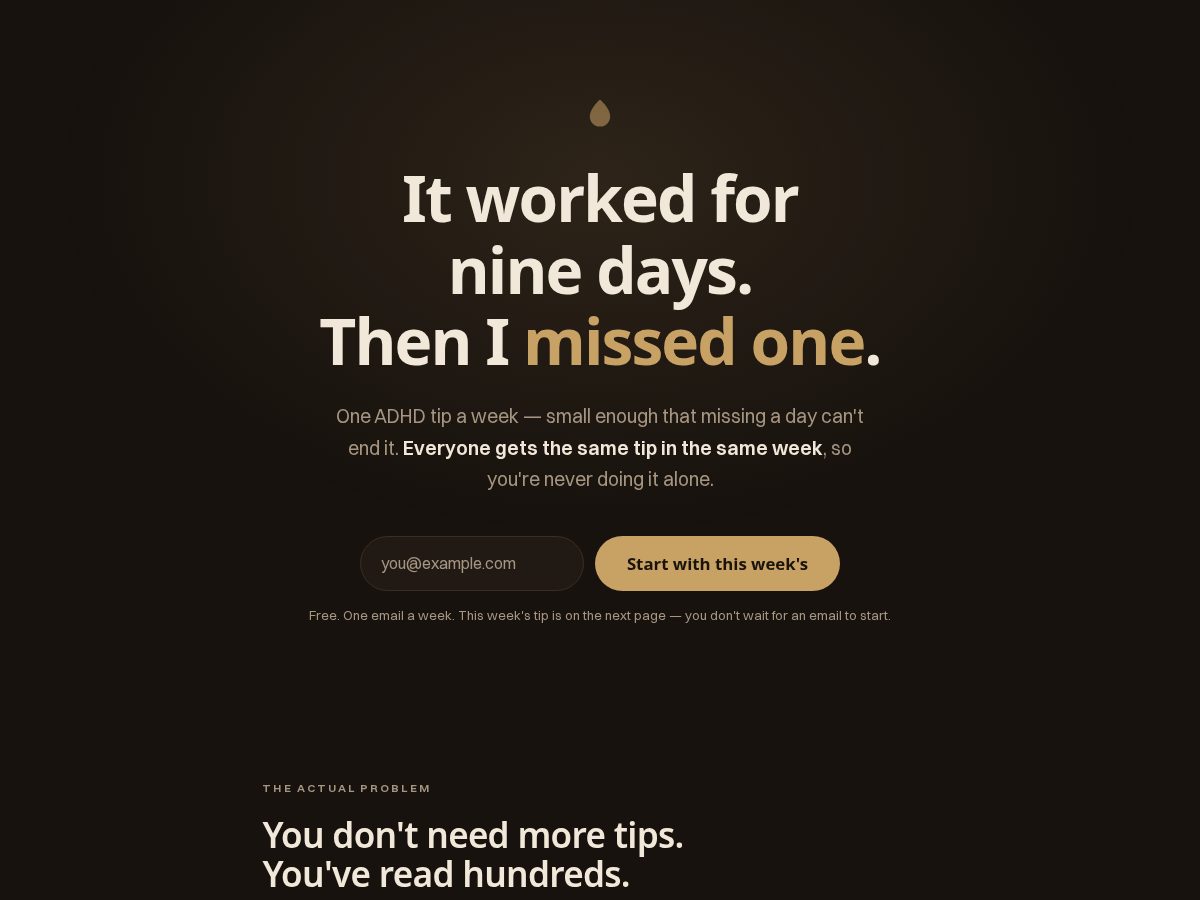 Landing-page snapshot of adhdertips.com