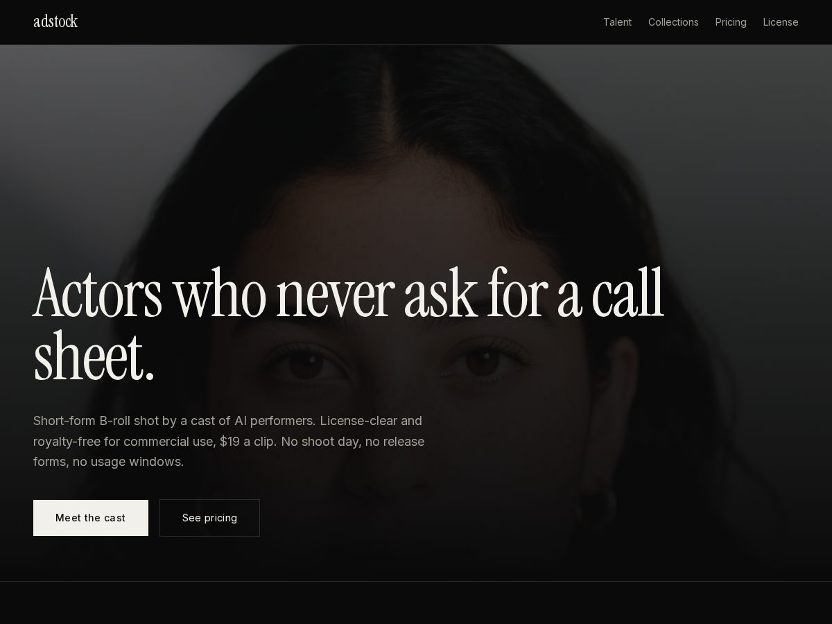 Landing-page snapshot of adstock.studio