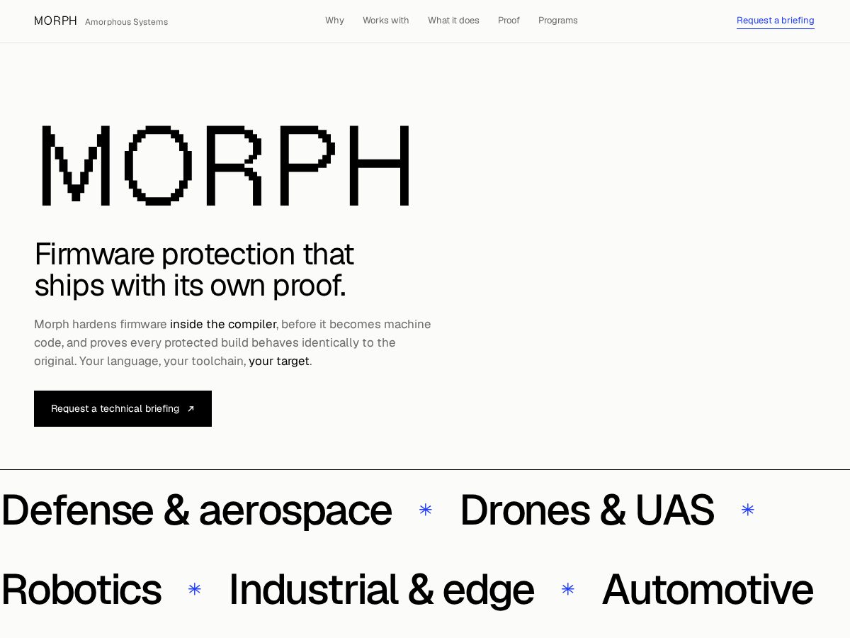 Landing-page snapshot of amorphoussystems.com