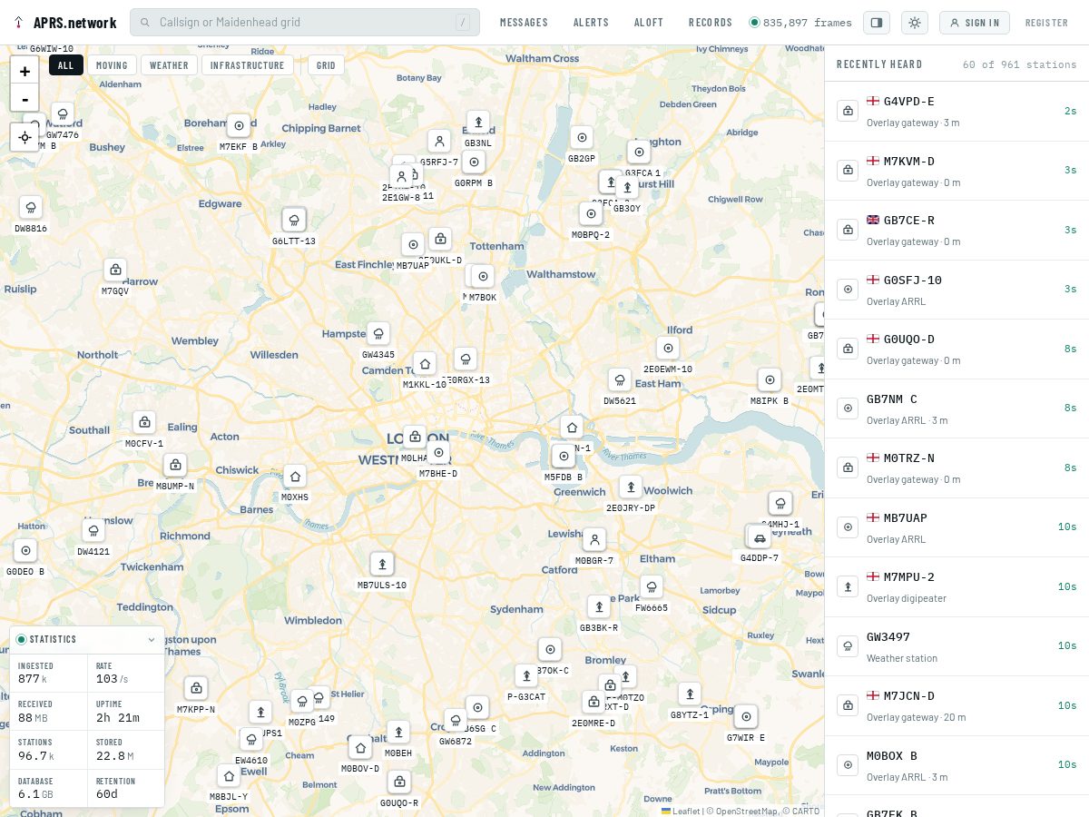 Landing-page snapshot of aprs.network
