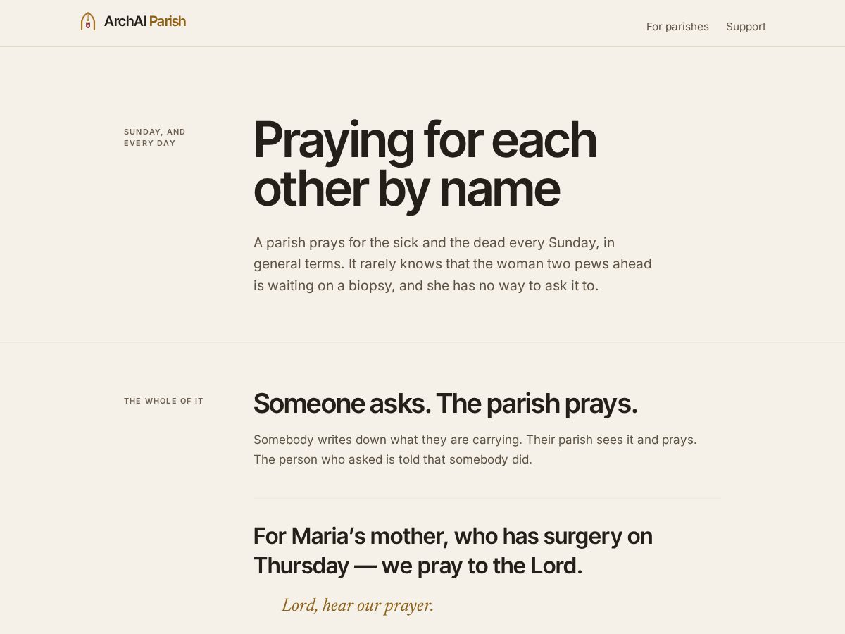 Landing-page snapshot of archaiparish.com
