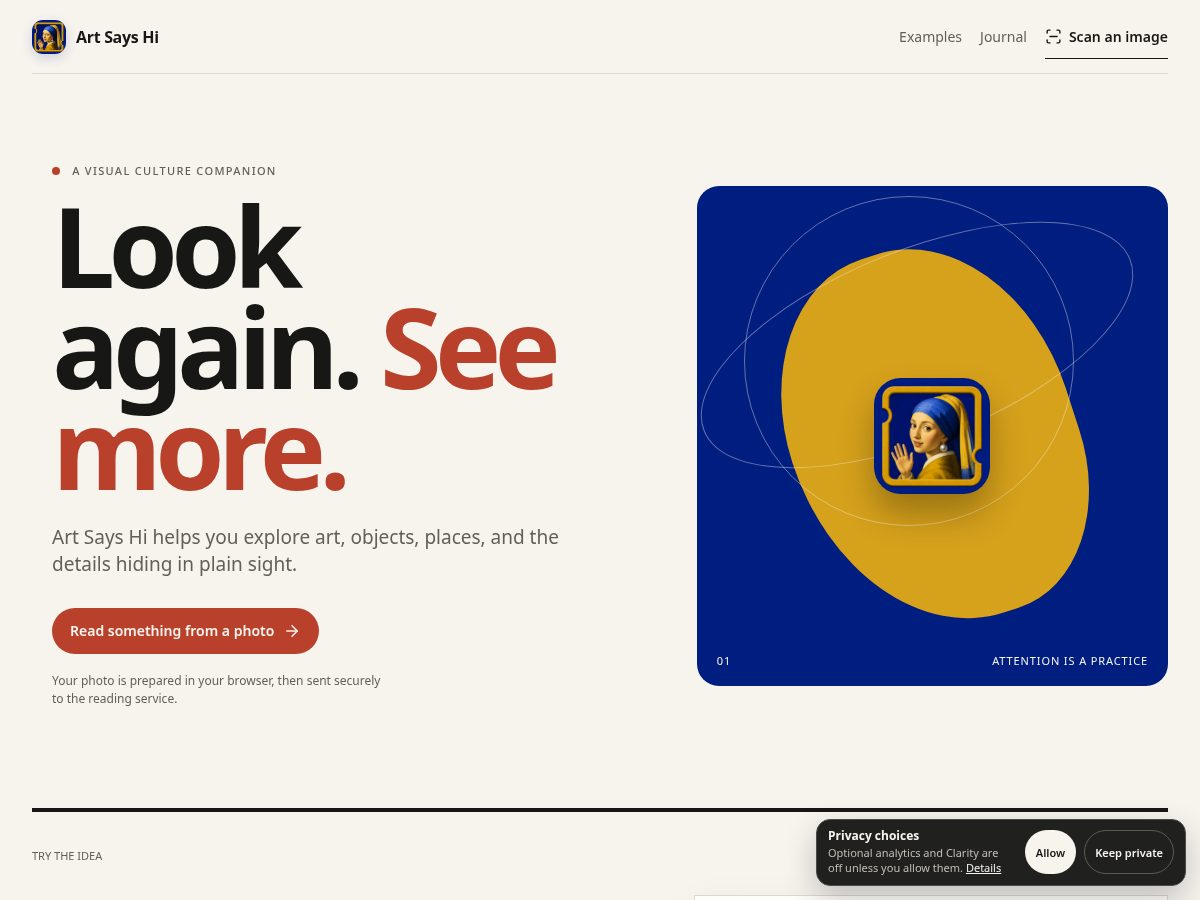 Landing-page snapshot of artsayshi.app