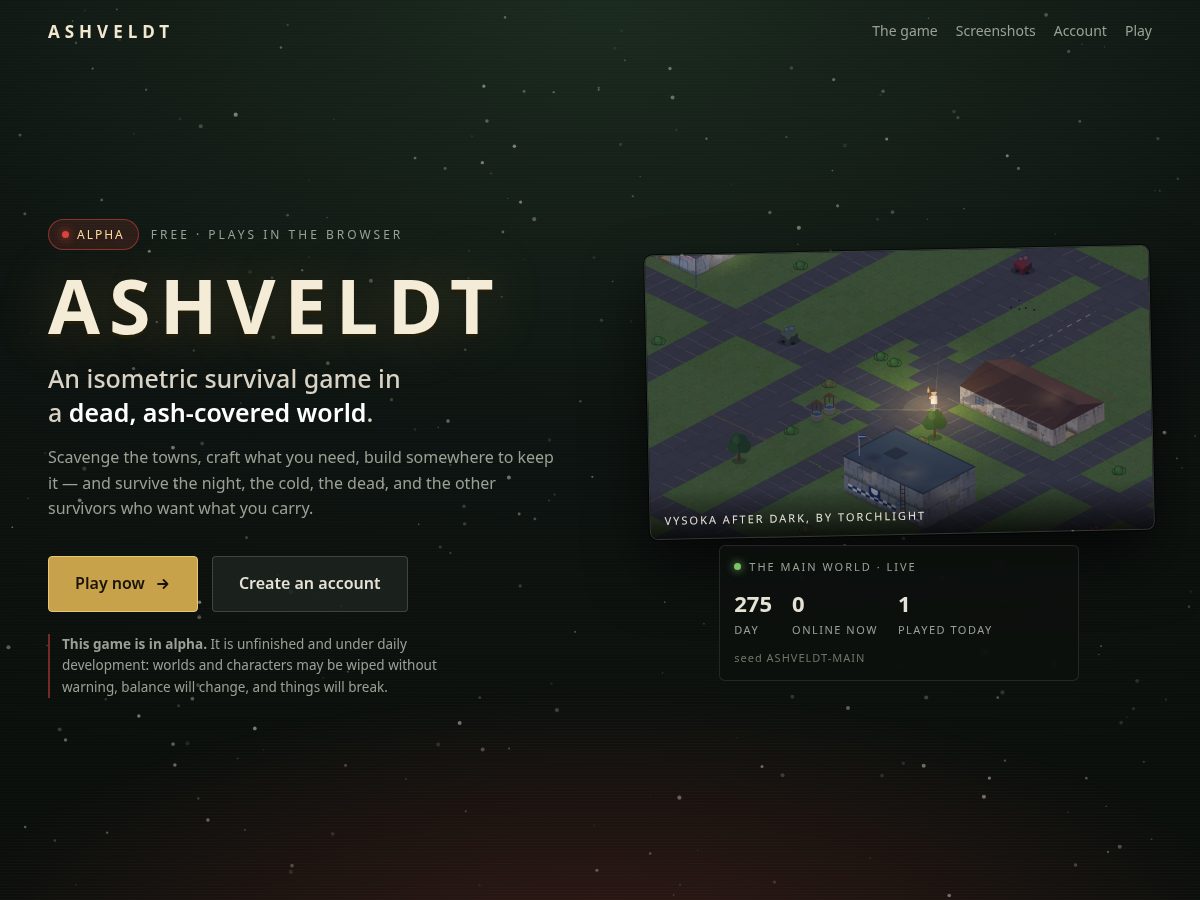 Landing-page snapshot of ashveldt.com