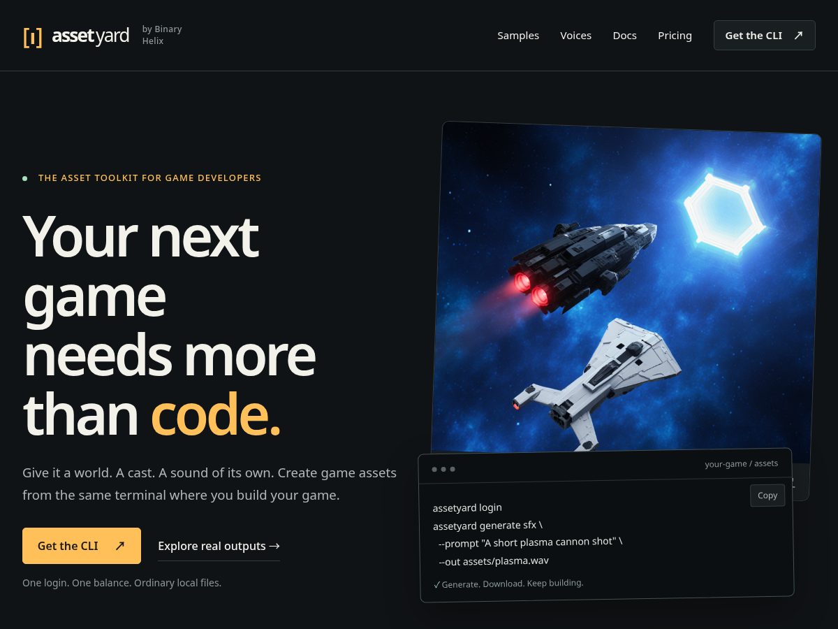 Landing-page snapshot of assetyard.dev
